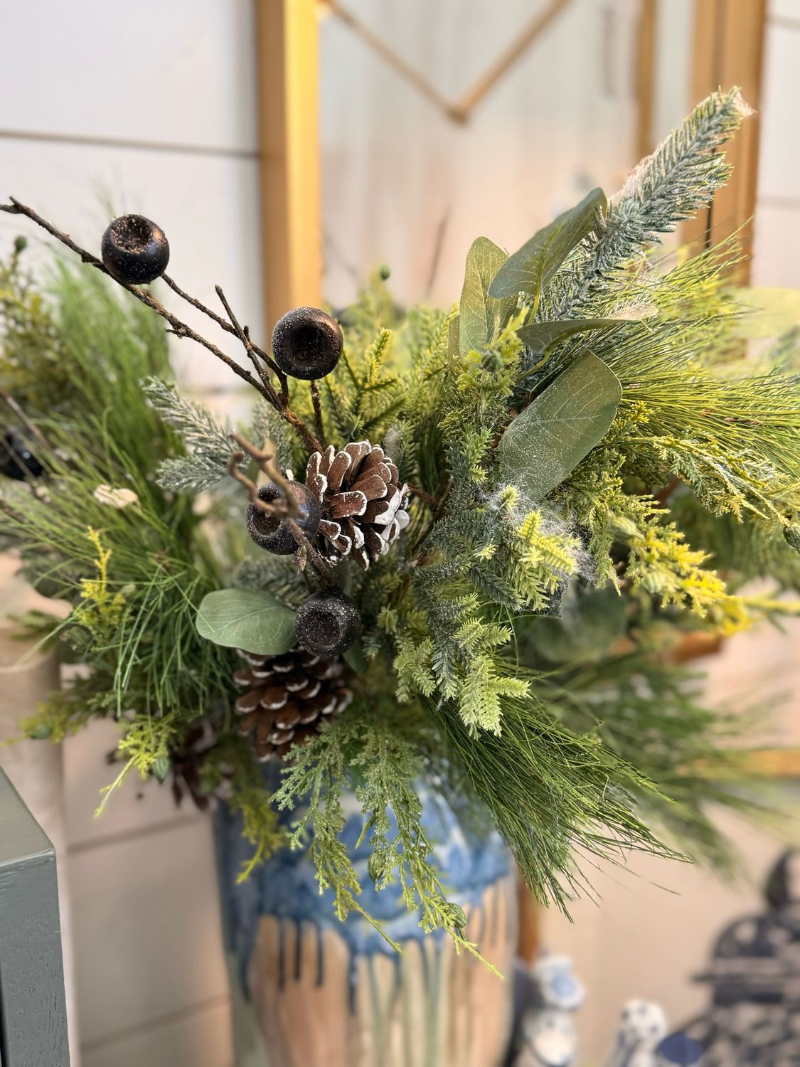 28" Iced Eucalyptus Blue Berry Spray