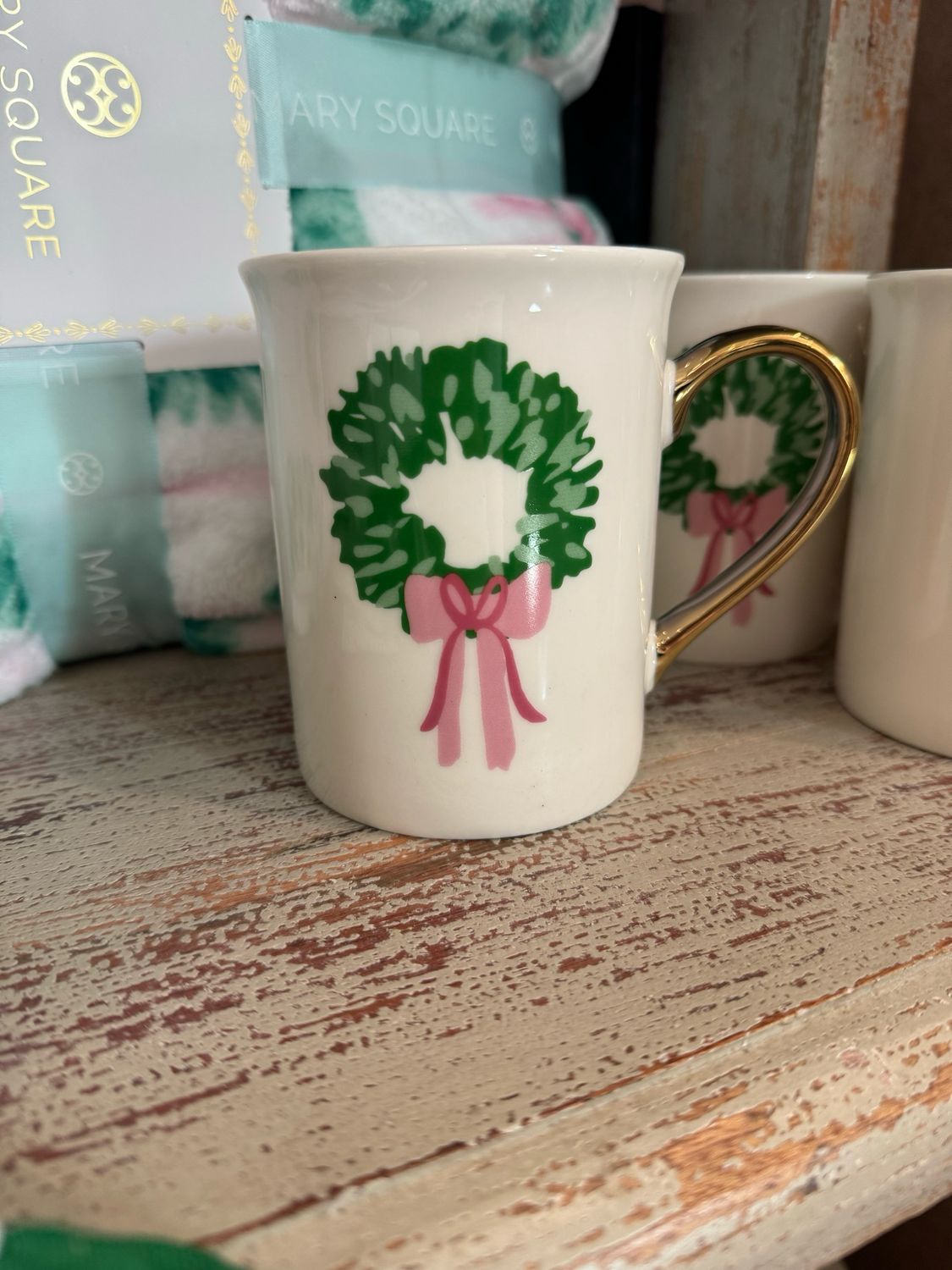 Gold Handle Rosy Wreath Mug