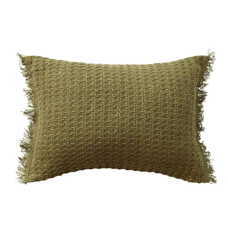 Woven Cotton lumbar Pillow-Green
