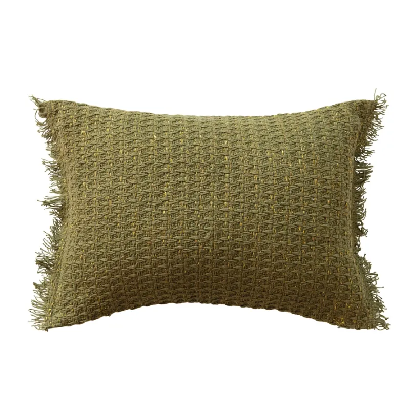 Woven Cotton lumbar Pillow-Green