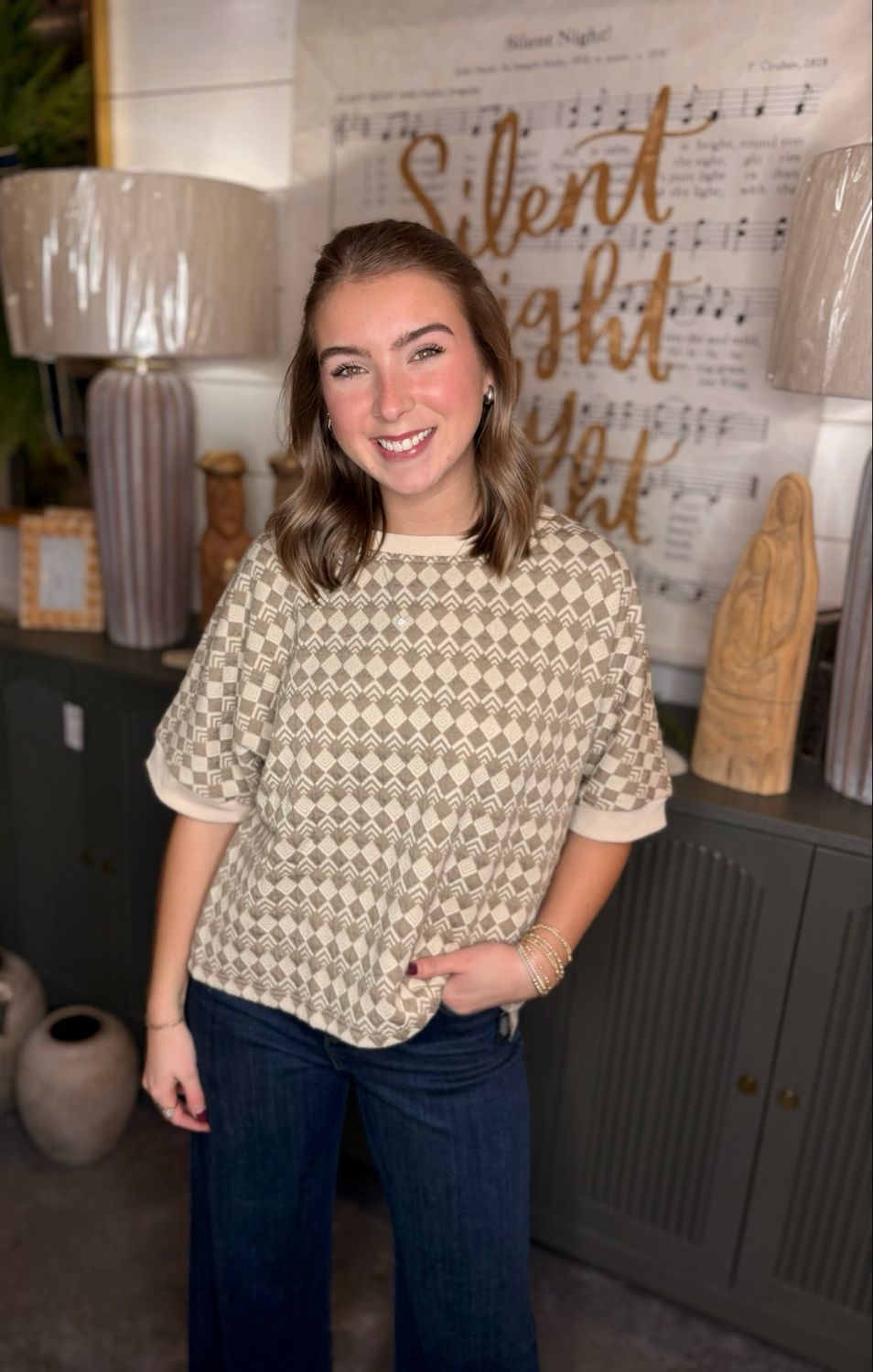 Taupe Jacquard Top