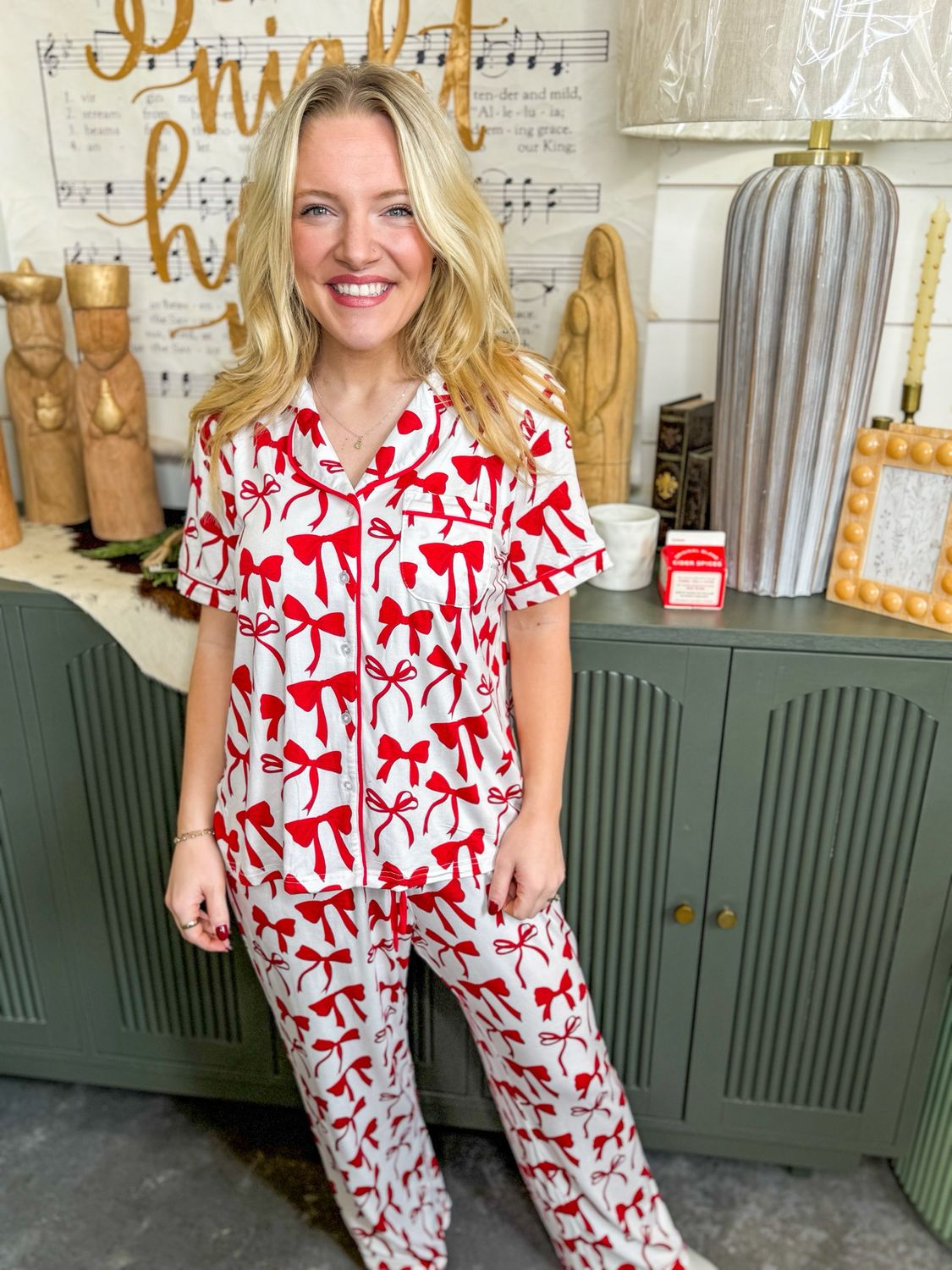 Charlotte Bows Crimson/White Pant Set