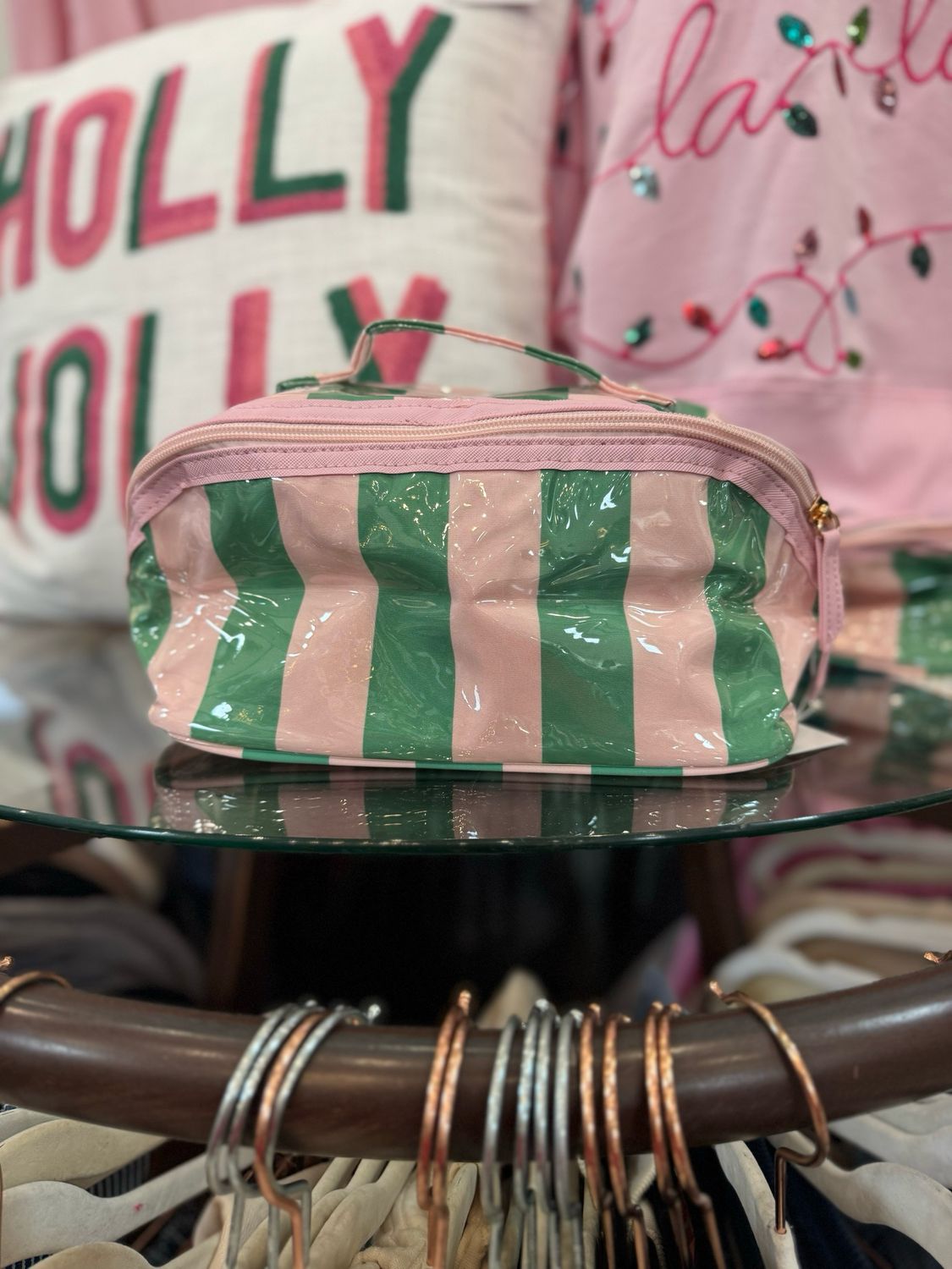 VG Colorful Stripe Cosmetic Bag-Pink/Green