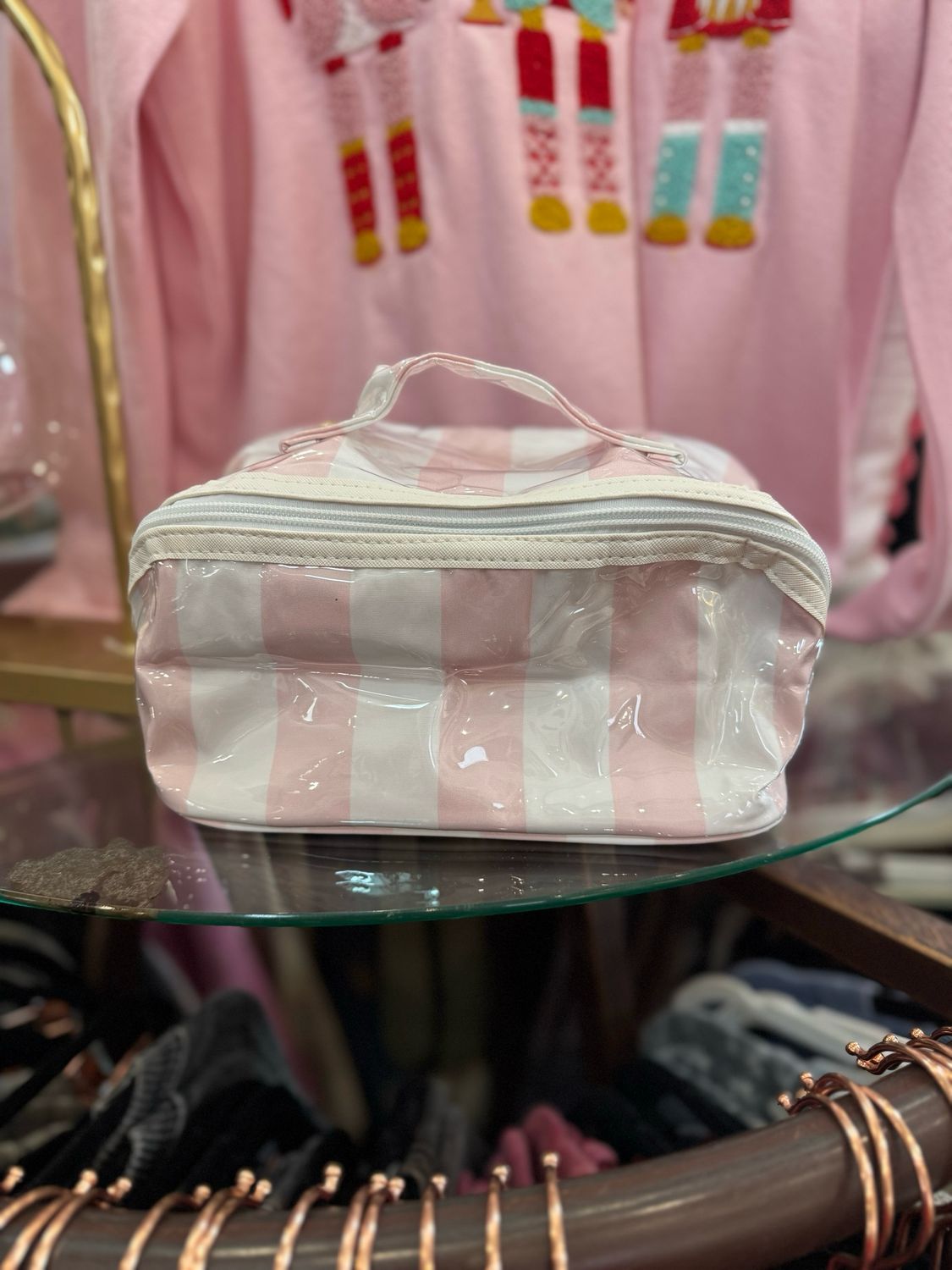 VG Colorful Stripe Cosmetic Bag-White/Pink
