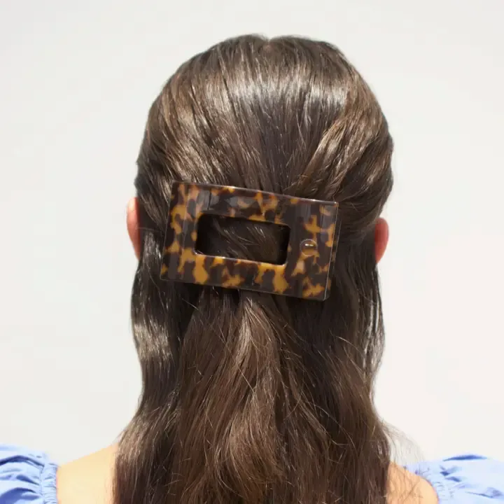 Flat Rectangle Hair Clip-MD-Tortoise
