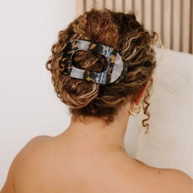 Round Flat Hair Clip-LG-Tortoise