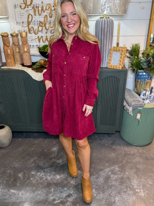 Burgundy Pinktuck Mini Dress