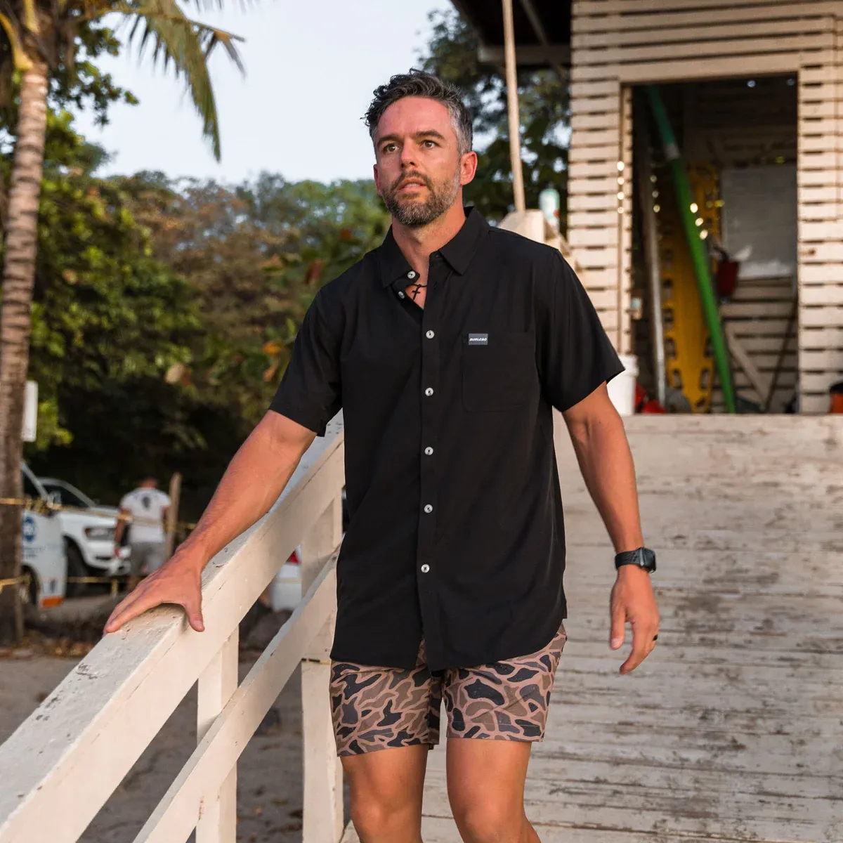 Performance Button Up-Heather Black