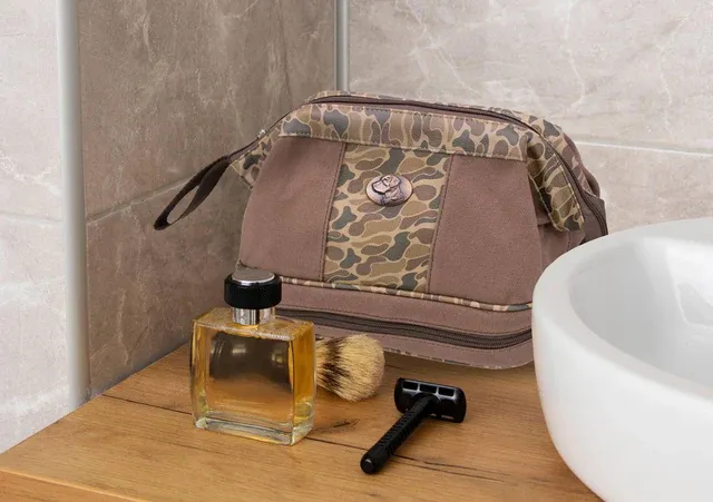 Old School Camo Brown Canvas Toiletry Bag-Lab