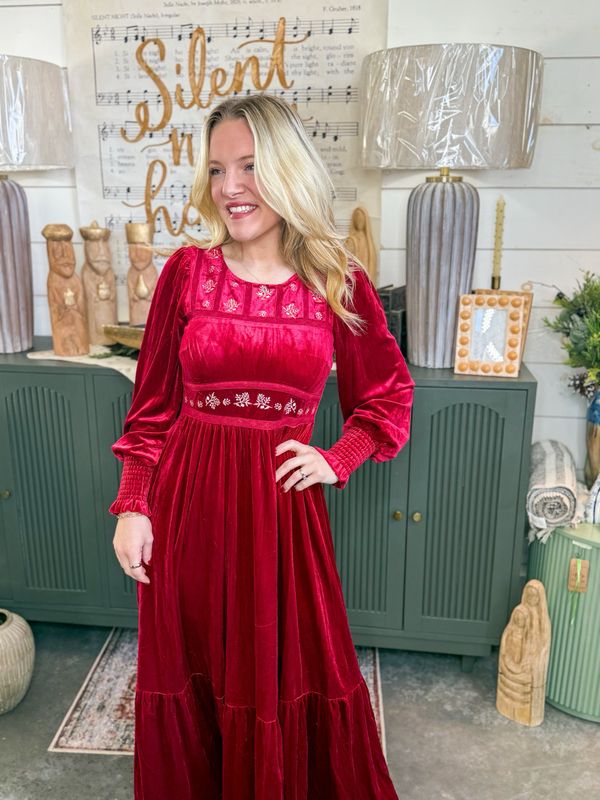 Holly Berry Velvet Midi