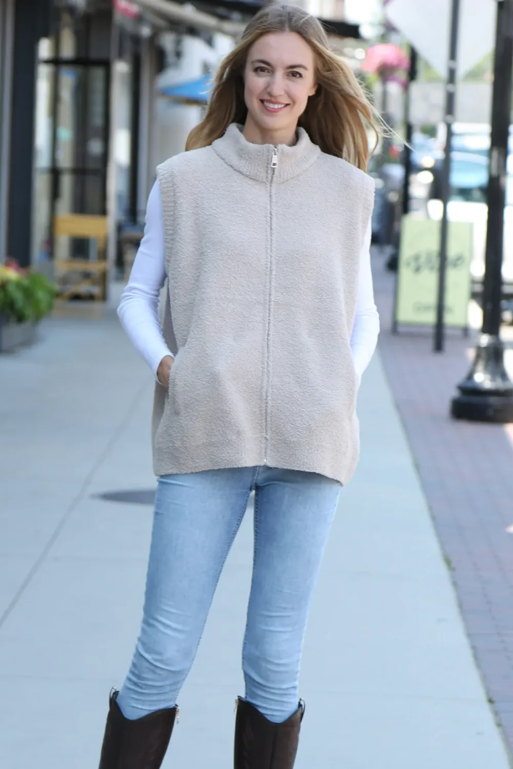 VG Comfy Luxe Beige Vest w/Pockets