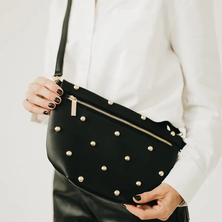 Chic Gold Studded Westlyn Bum Bag-Black