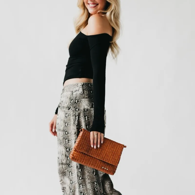 Wrenlee Woven Flap Crossbody-Brown