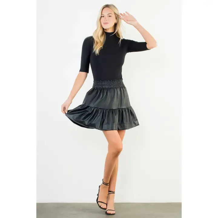 Black Tiered Leather Skirt