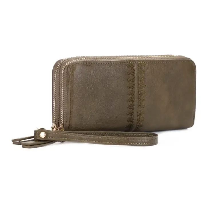 Sherrie Double Zipper Wallet-Olive
