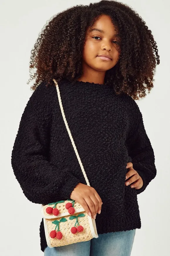 Black Popcorn Knit Pullover
