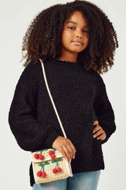 Black Popcorn Knit Pullover