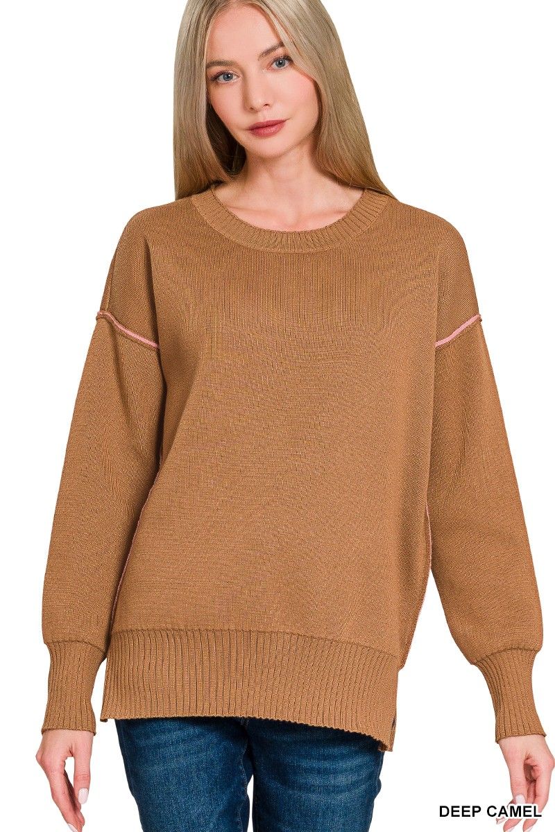 Winter Lodge Top-Deep Camel/Dk Pink