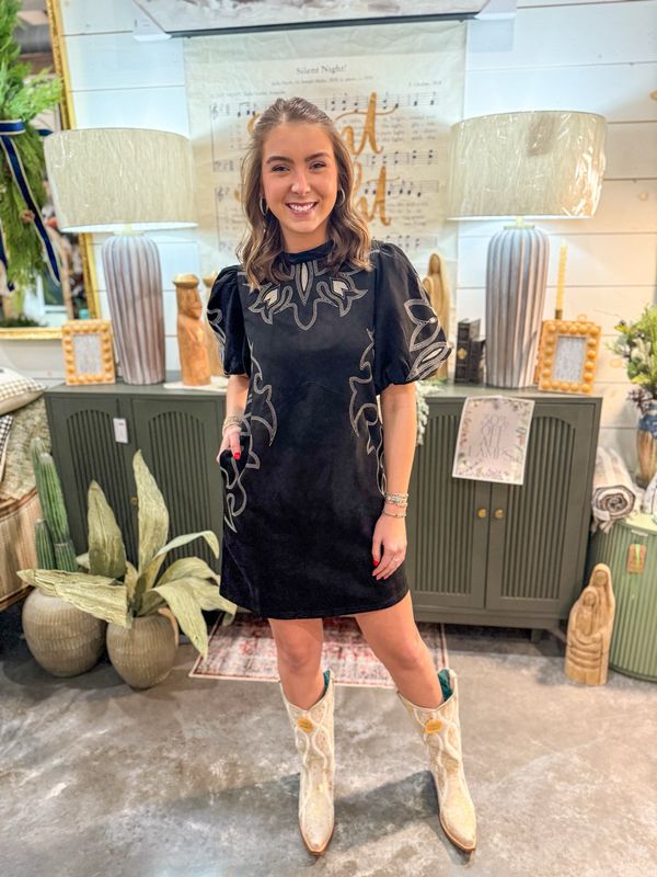 Black Suede Boot Stitch Dress