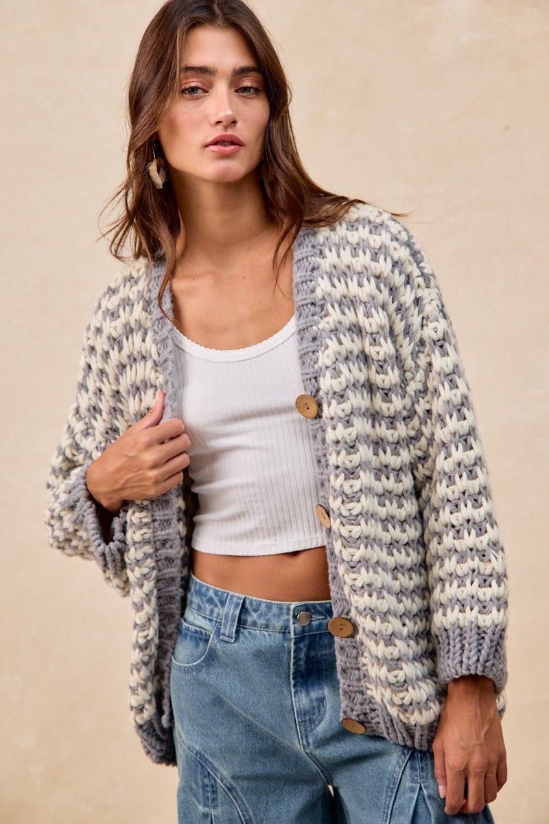 Grey/Ivory Chunky Cardigan