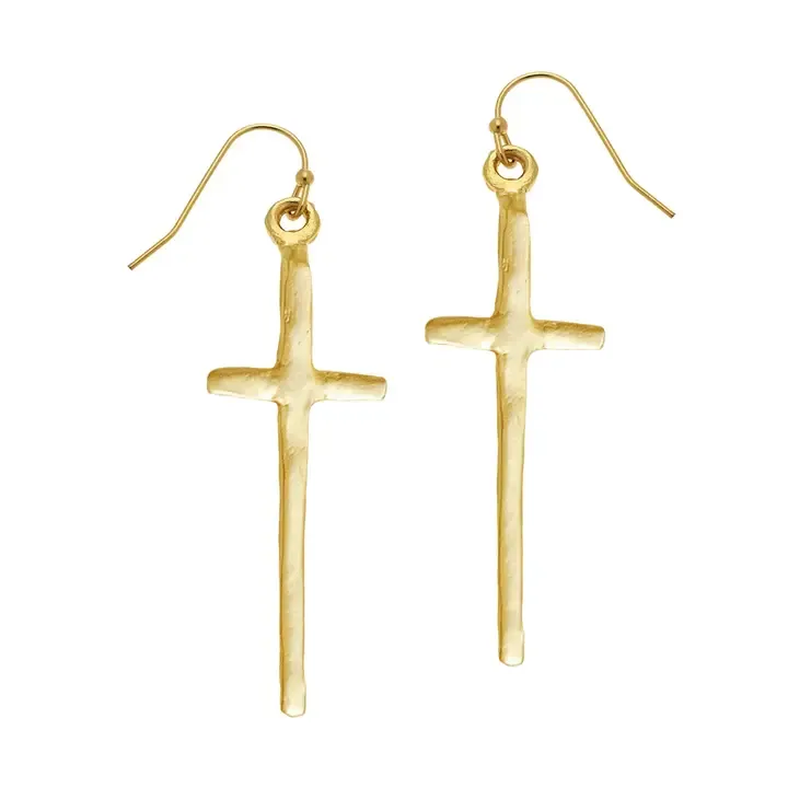 VG Tall Gold Cross Earrings