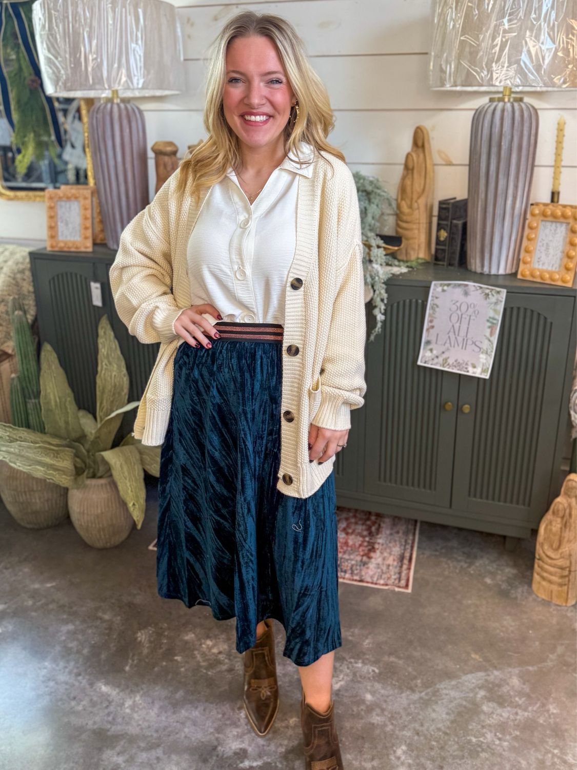 Teal Velvet Long Skirt