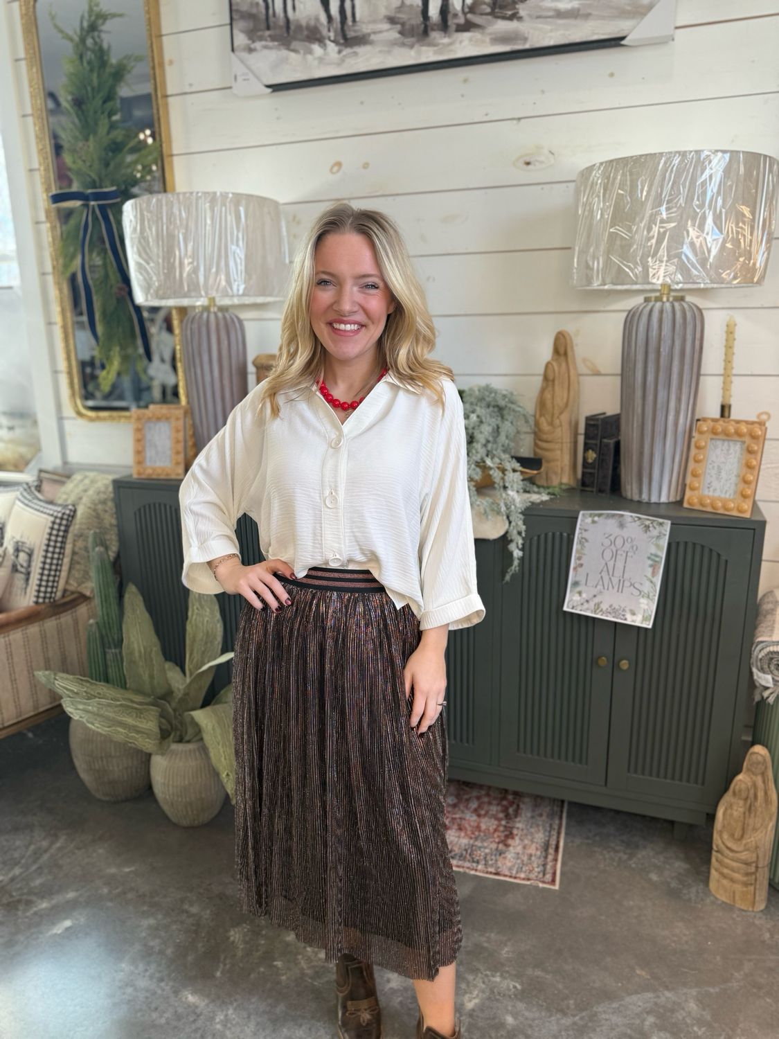 Metallic Stripe Long Skirt