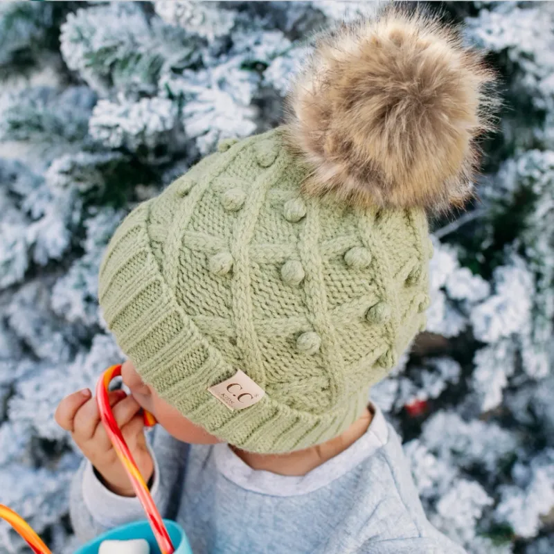 CC Kids Crafted Pom Detail Beanie-Winter Lime