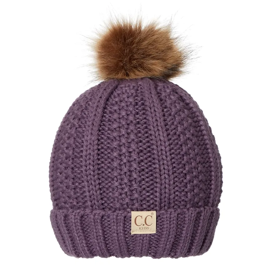 CC Kids Fur Lined Pom Beanie-Violet