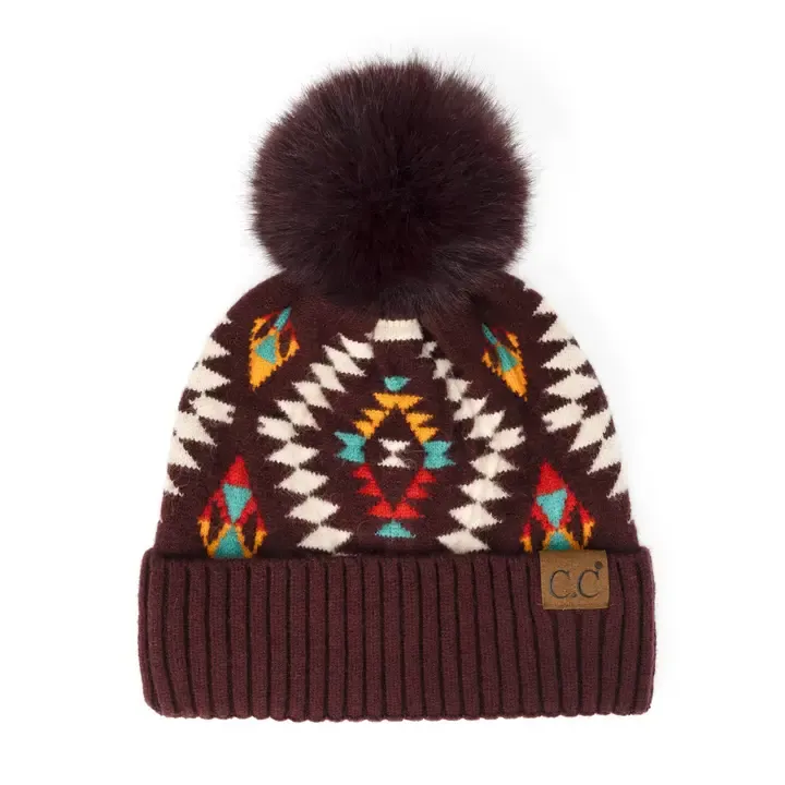 CC Southwest Print Beanie-Dark Berry