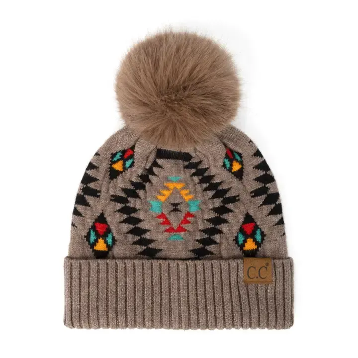 CC Southwest Print Beanie-Taupe