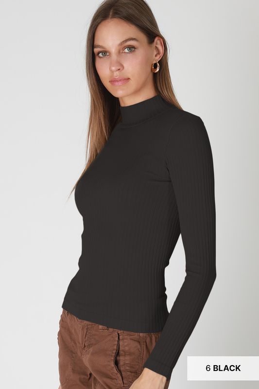 Wide Ribbed Mock Neck-Black