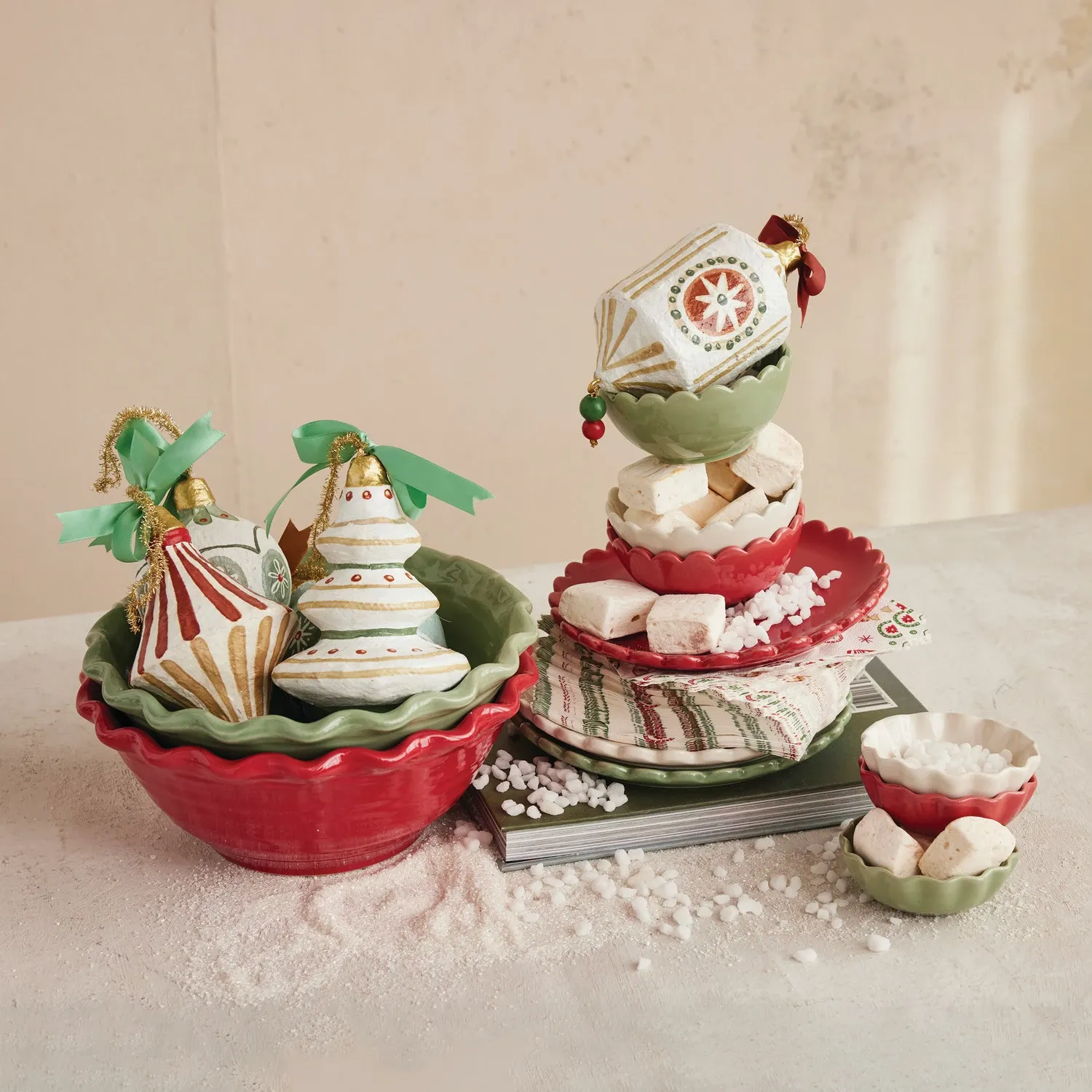 Stoneware Scalloped Bowl-Red