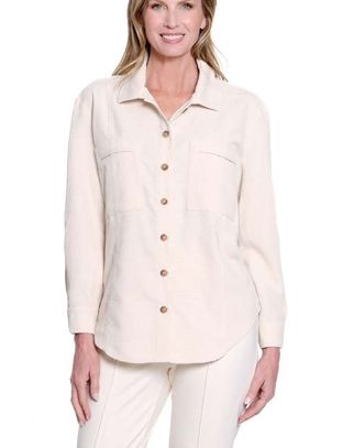 Winter White Cuffed Button Front Top