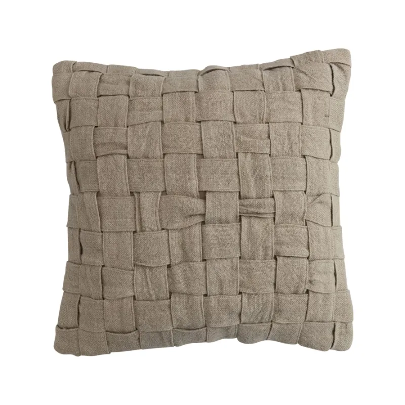 Square Woven Jute &amp; Cotton Basket Weave Pillow, Natural