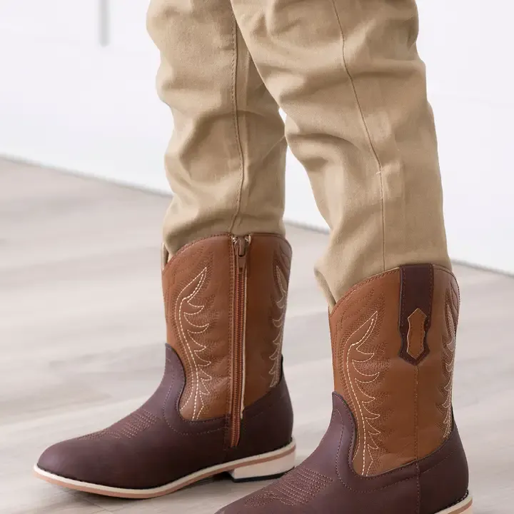 Kids' Unisex Two-Toned Brown Cowboy Boots