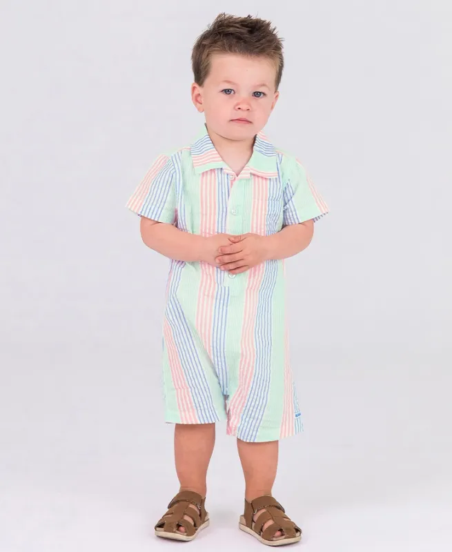multi color seersucker button up romper