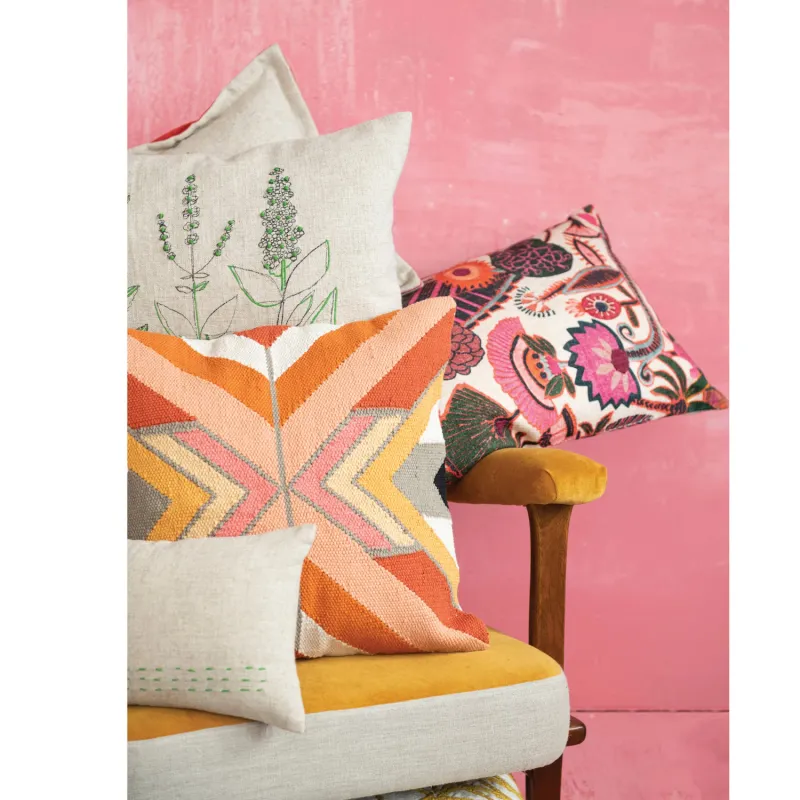 Square Woven Cotton Pillow w/ Chevron Pattern