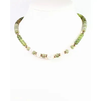 Bowie Bead &amp; Pearl Necklace Olive