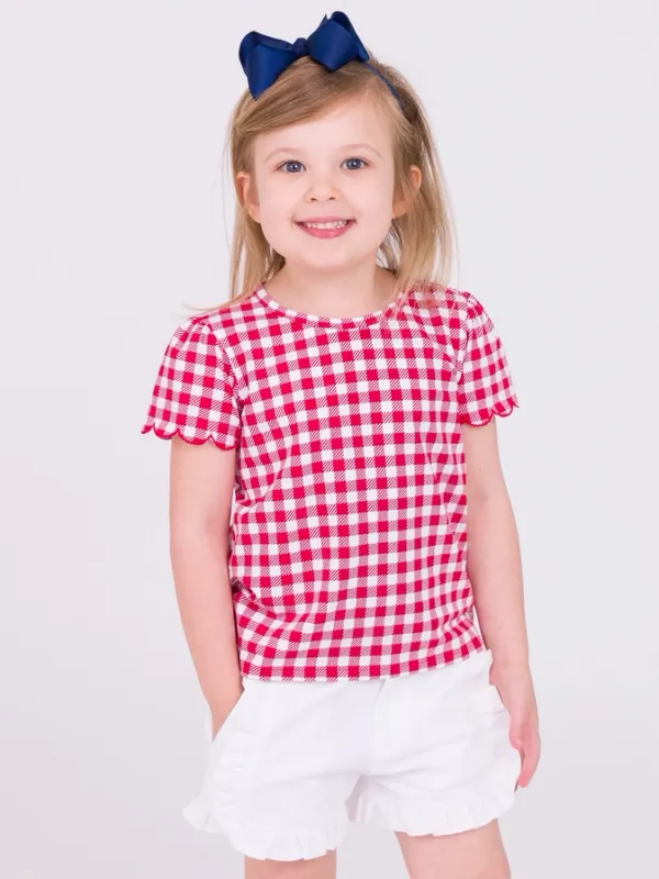 Red Gingham Scallop Tee