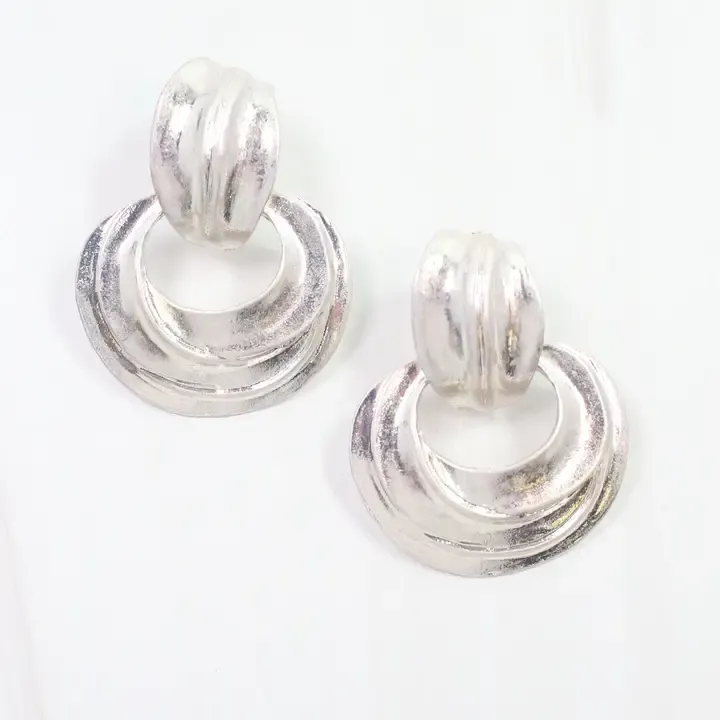 Brodie Circle Drop Earring Worn Silver