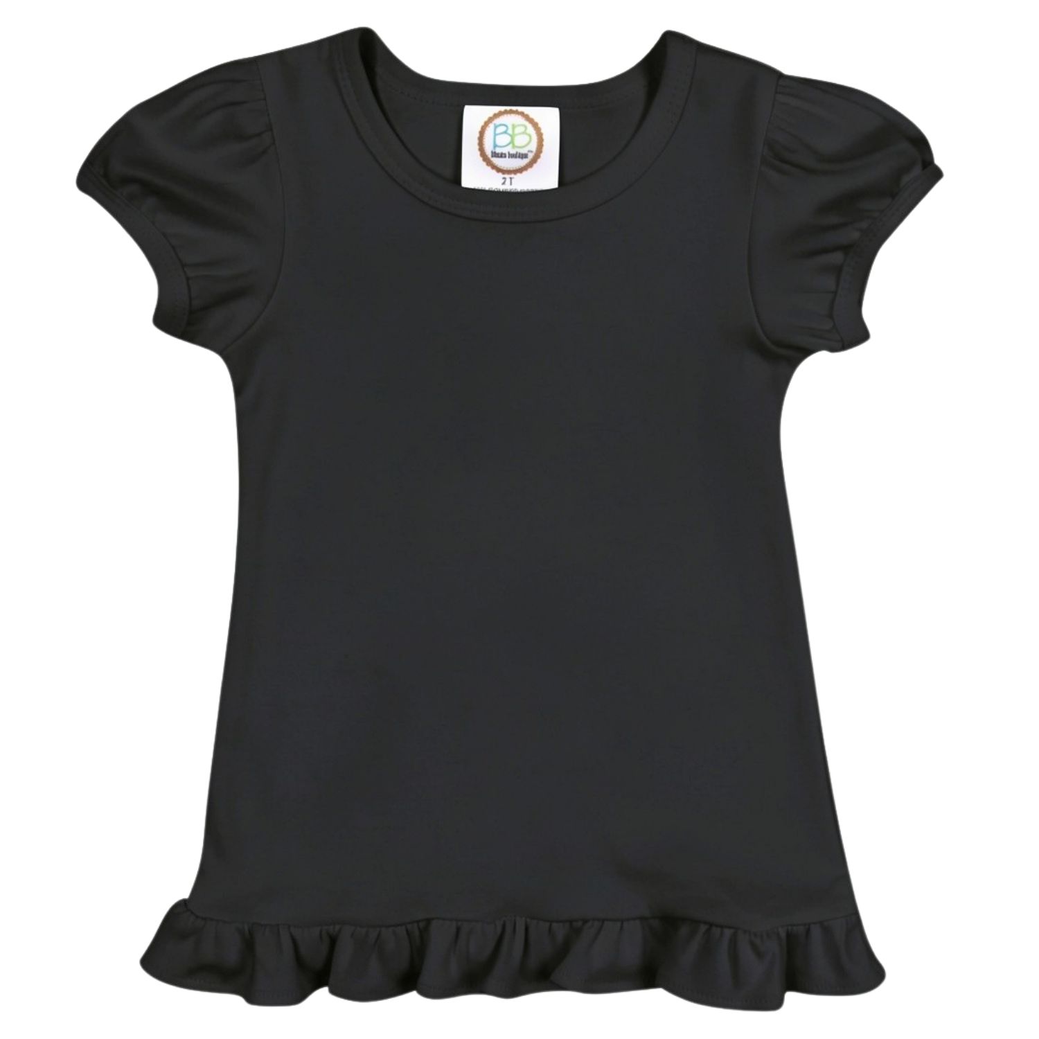Girl's Blank SS Ruffle Tee - Black