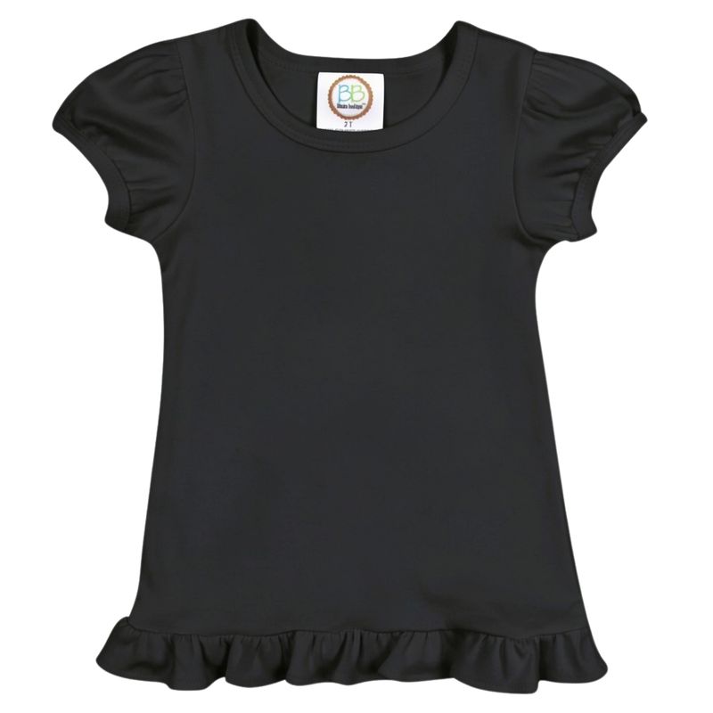 Girl's Blank SS Ruffle Tee - Black