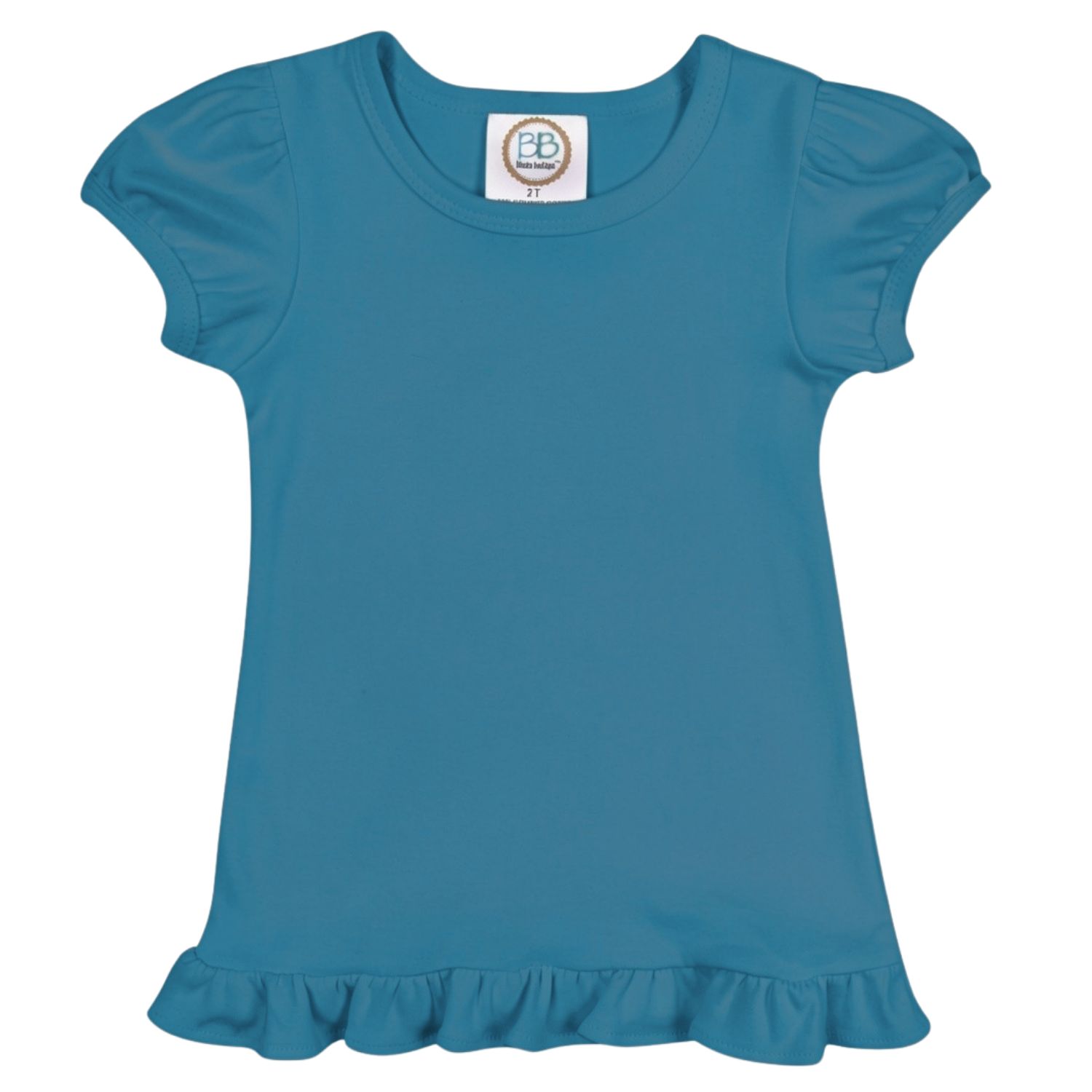 Girl's Blank SS Ruffle Tee - Peacock