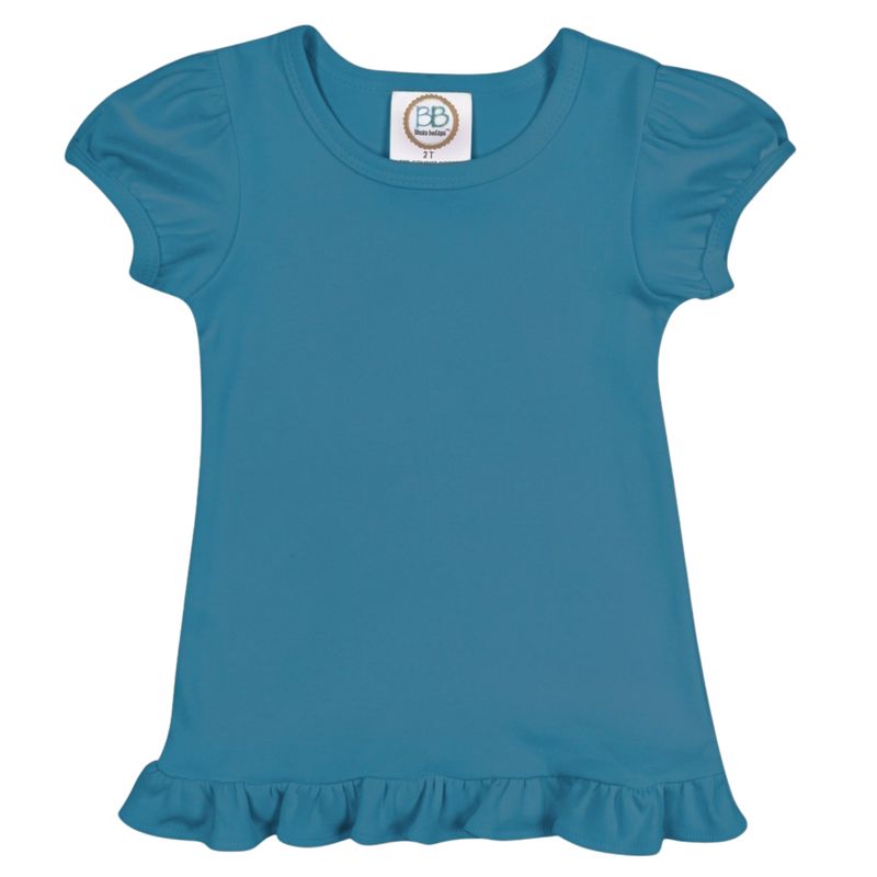 Girl's Blank SS Ruffle Tee - Peacock