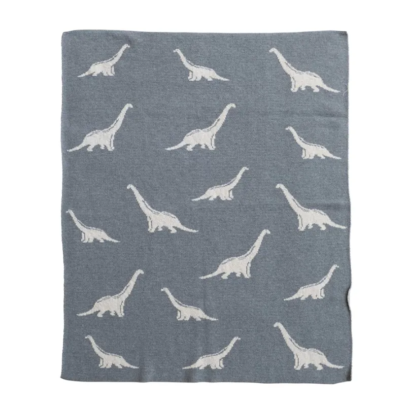 Cotton Knit Baby Blanket W/Dinosaurs