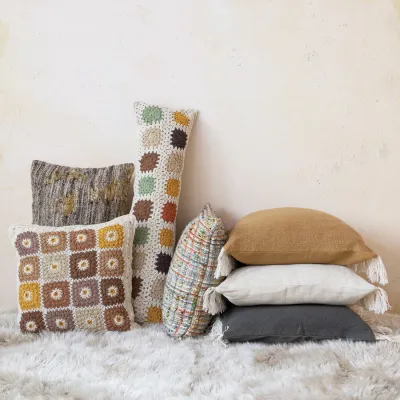 Cotton Crocheted Lumbar Pillow-DF9106