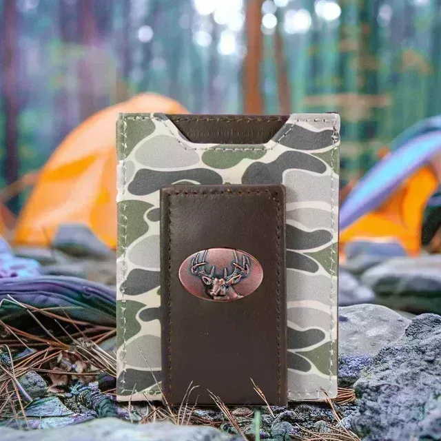 Old School Green Camo Front Pocket Wallet-Buck
