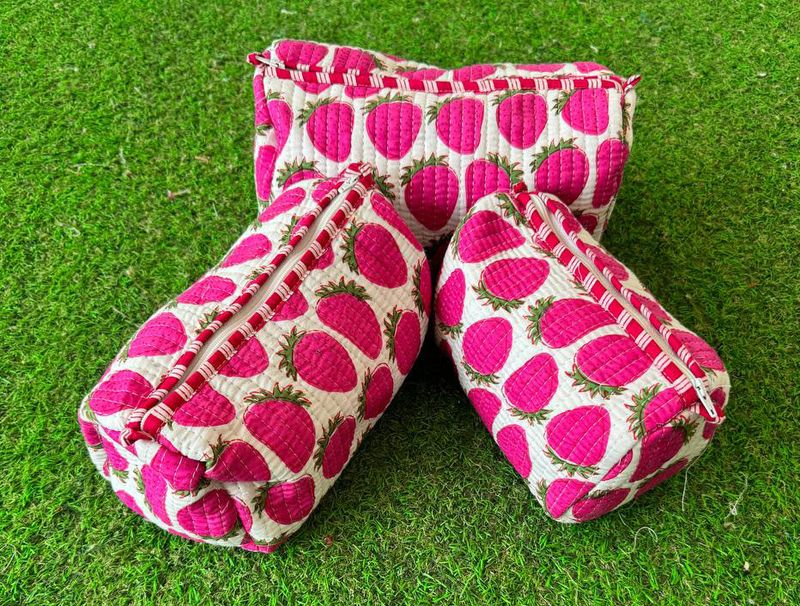 Strawberry Printed Quilted Cosmetic Bags