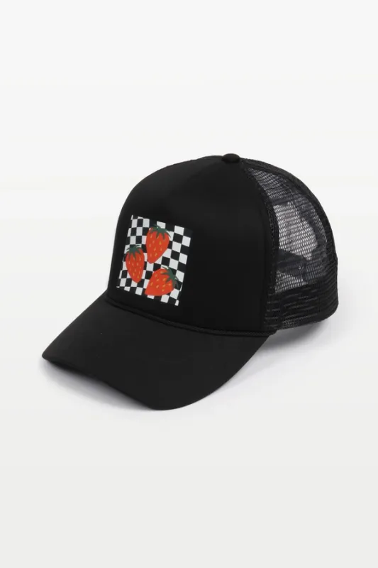 Strawberry Trucket Hat-Black